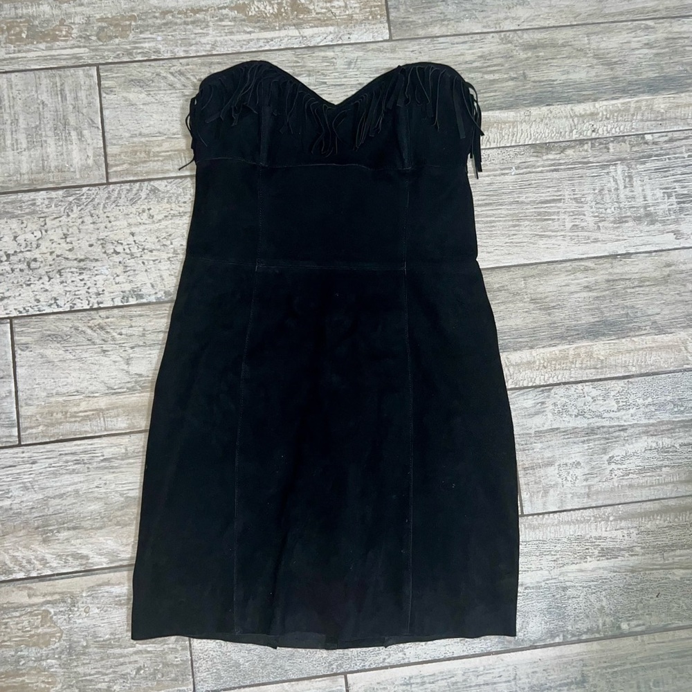 Hoss Intropia Suede strapless Mini Dress - black - small. Fringe accent